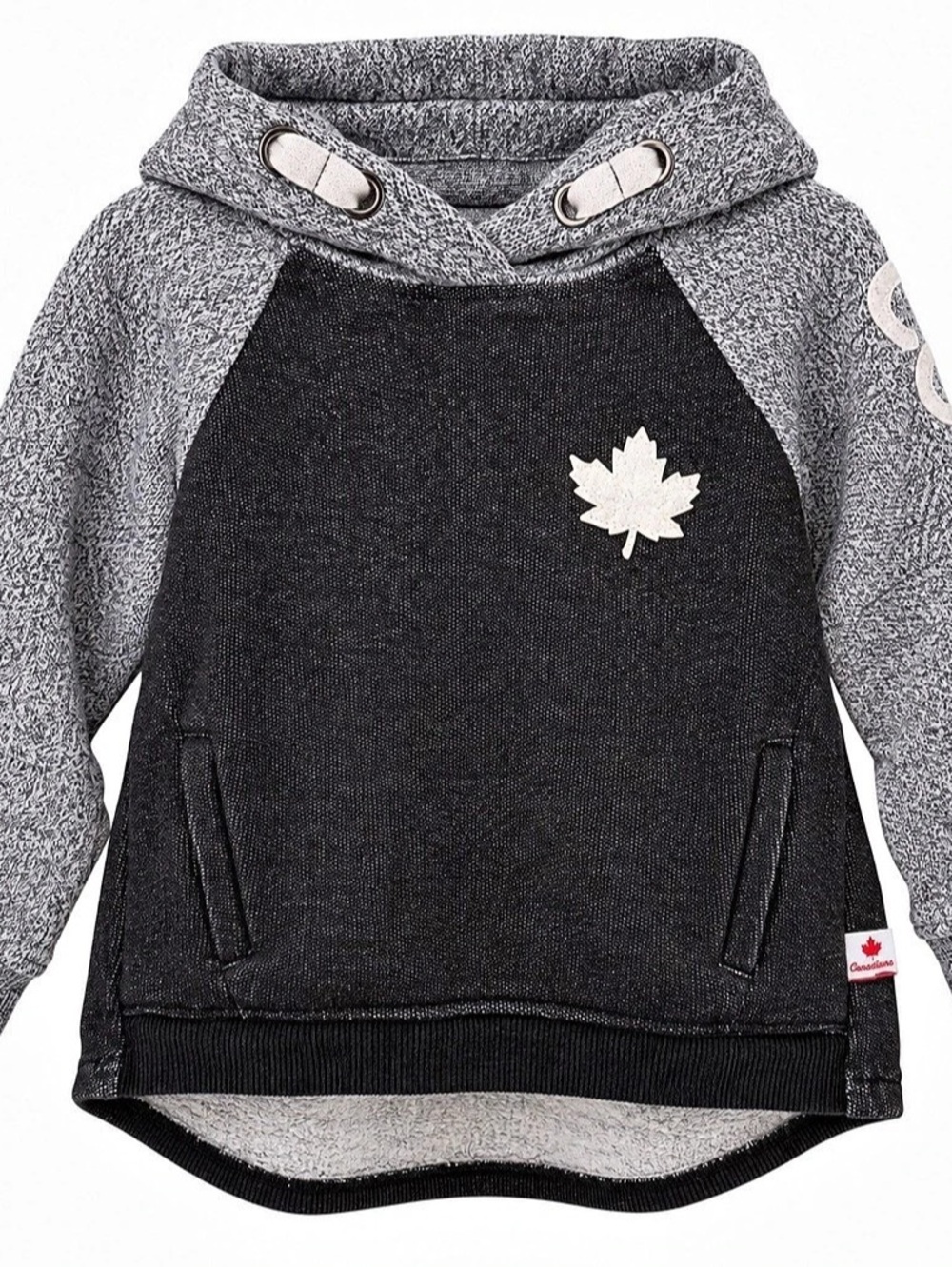 Canadiana Canada Maple Leaf Pullover Hoodie Black Grey 3T